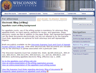 Appellate eFiling screen shot