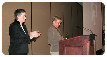 Camille Aulik, right, accepted the first annual Jack Aulik Award on behalf of her late father at the Wisconsin Association of Treatment Court Professionals conference held in Madison Feb. 7-8. Also pictured is Deb Smith, director of the assigned counsel division of the State Public Defender's Office.