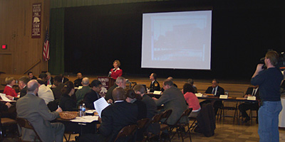 Chief Judge Kitty K. Brenna addresses the first public meeting of Milwaukee’s Community Justice Council on Jan. 23, 2008