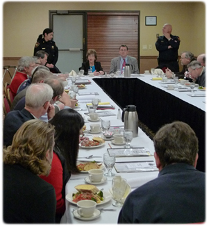Director of State Courts A. John Voelker delivers the State of the Director&rsquo;s Office speech as Chief Justice Shirley S. Abrahamson looks on.