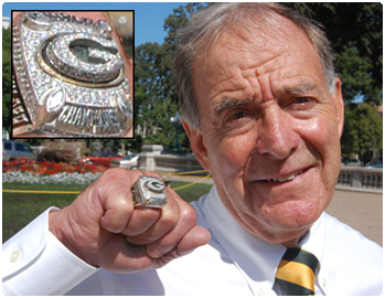 Judge Donald R. Zuidmulder displays his Green Bay Packer Super Bowl ring.