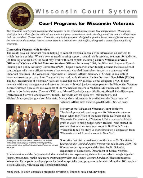 Court programs for Wisconsin veterans