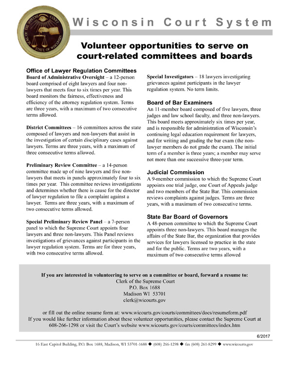 Volunteer opportunities to serve on court-related committees and boards