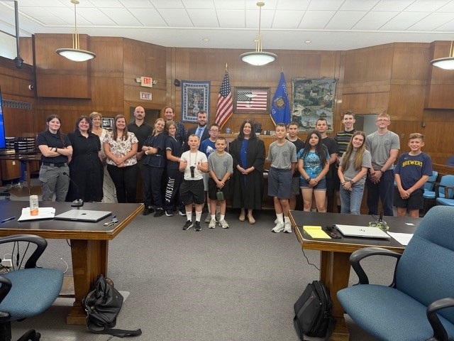 Participants take part in a mock juvenile court proceeding at the Sheboygan County Courthouse. Judge Angela W. Sutkiewicz presided over the event. 