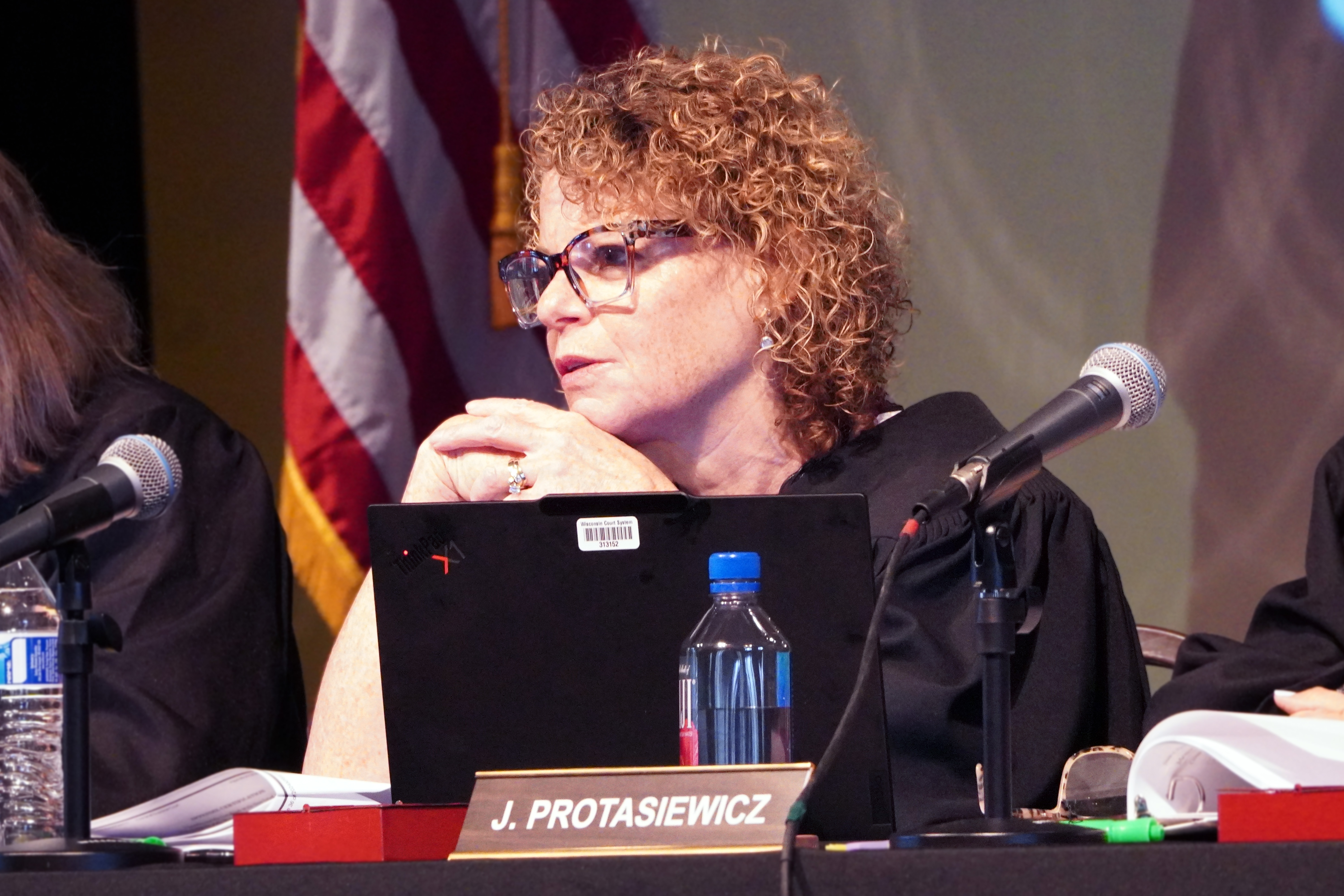 Members of the Wisconsin Supreme Court hear oral arguments at the Heyde Center for the Arts in Chippewa Falls during the Court’s Justice on Wheels visit on October 13.