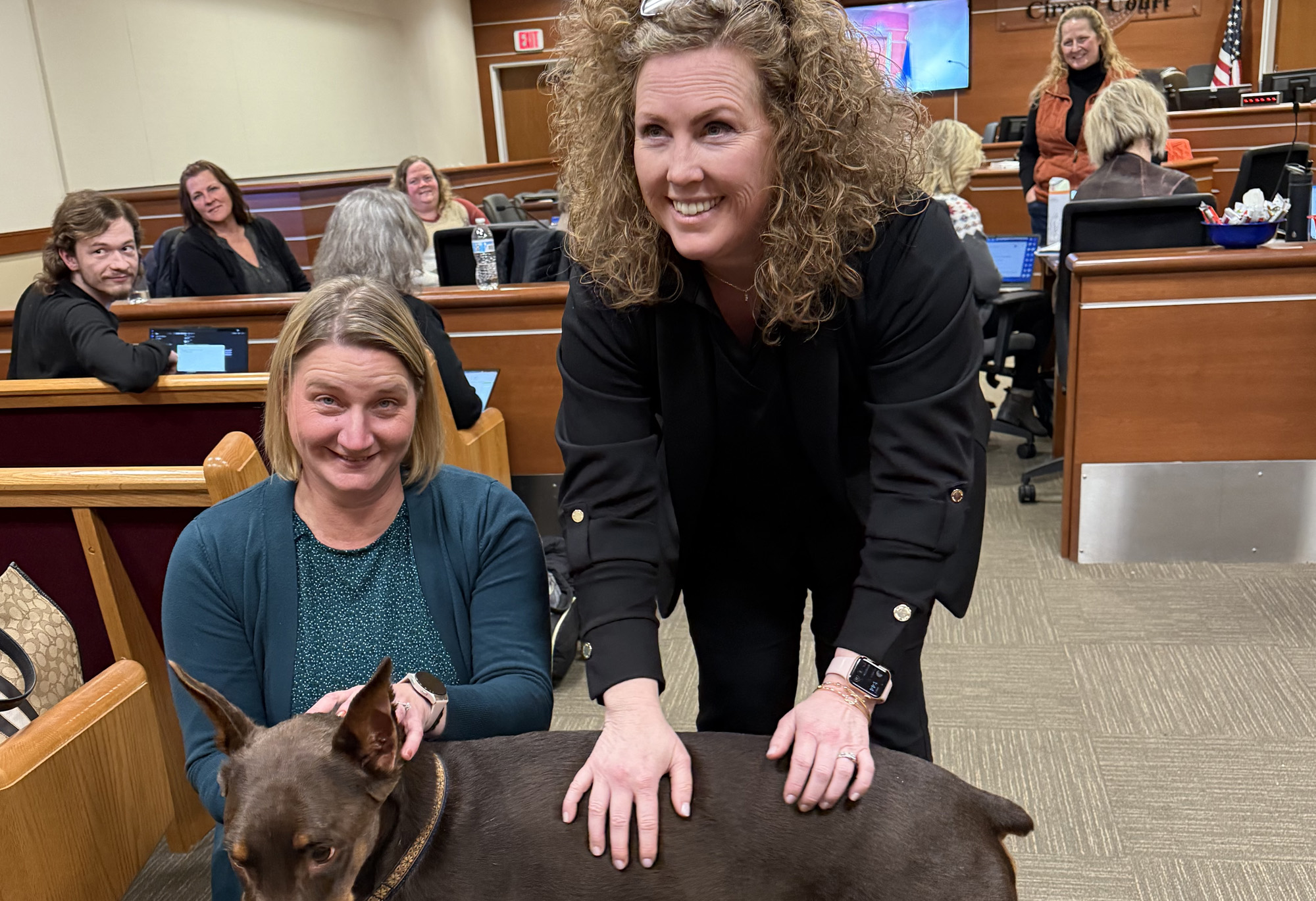 Mary Lee (left) and Crawford CoC Holly Tanner (right) with Odie