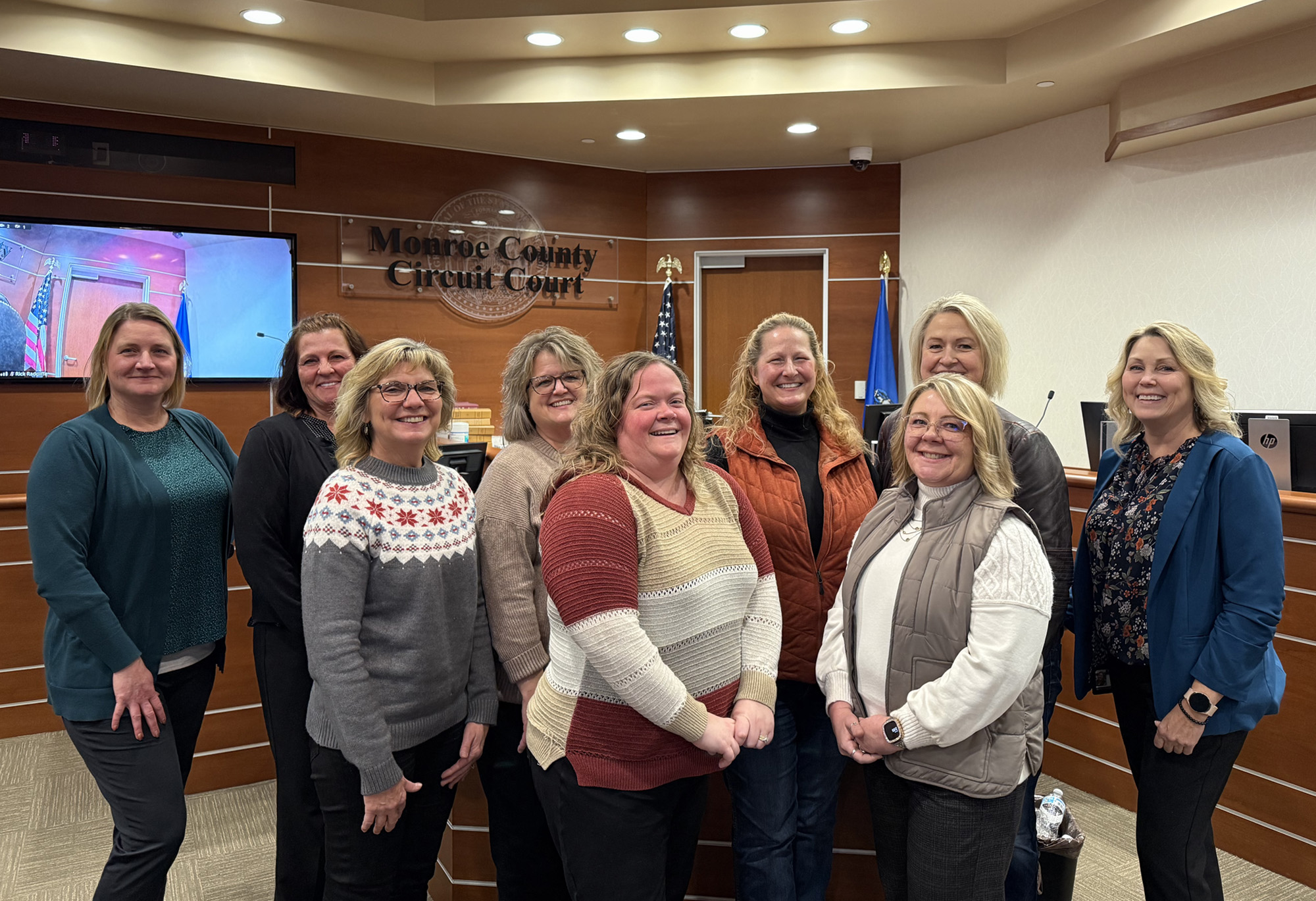 Group photo: Top row L2R: Mary Lee/ Trempealeau; Alecia Kast/ Juneau; Sheila Olson/ Vernon; Stacy Kleist/ Richland; Heather Bravener/ Clark; Laura Endres/ Monroe. Bottom row L2R: Jeannie Sahr/ Jackson; Julie Vollmer/ Buffalo; Tammy Pedretti/ La Crosse 