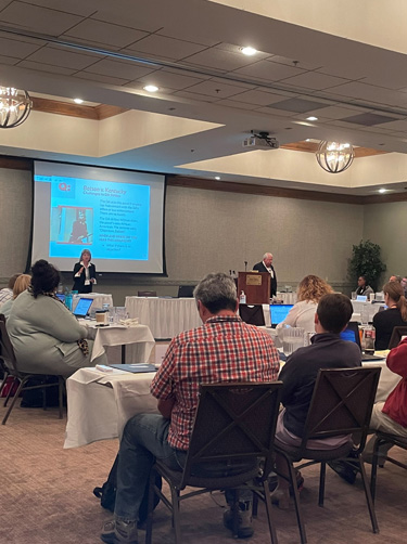 Associate Deans of the Wisconsin Judicial College, Judge Ellen Brostrom, Milwaukee County Circuit Court and Judge Michael O. Bohren, Waukesha County Circuit Court, present on Jury Trial Procedures during a session of the 2022 Wisconsin Judicial College.